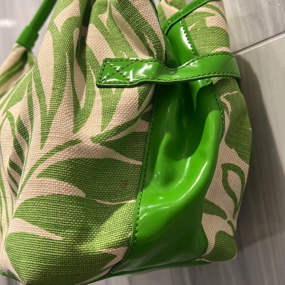 KATE SPADE  Leaf Green & Cream Tropical Canvas Patent Leather  Shoulder Bag EUC - Picture 9 of 17
